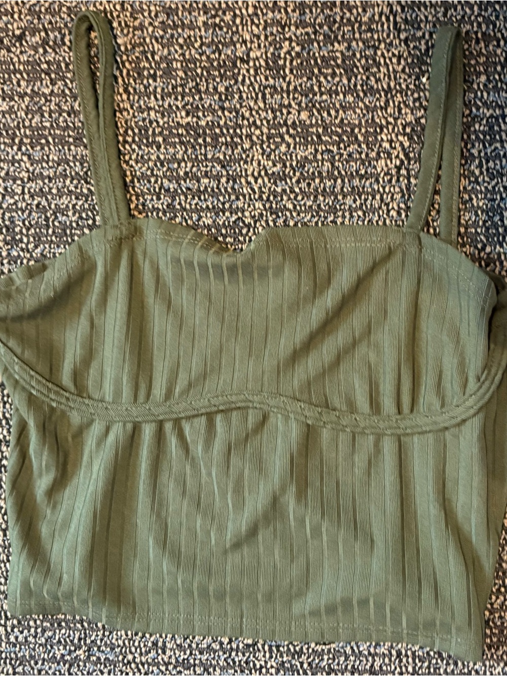 Ribbed Olive Green Cropped Cami with Braided Underband